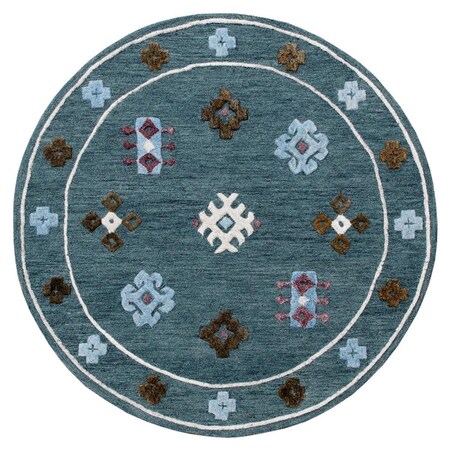 Palacedesigns 5 ft. Round Blue Bordered Motif Area Rug - Blue - 5' PA3092977